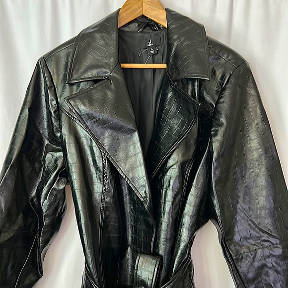 Jason Wu Sexy Faux Leather Snakeskin Pattern Belted Long Coat Jacket **Sz XL** - Picture 3 of 5